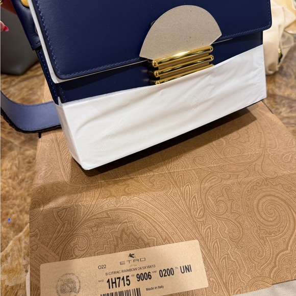 Etro Navy and White Shoulder Bag with Gold Accents - Picture 2 of 4